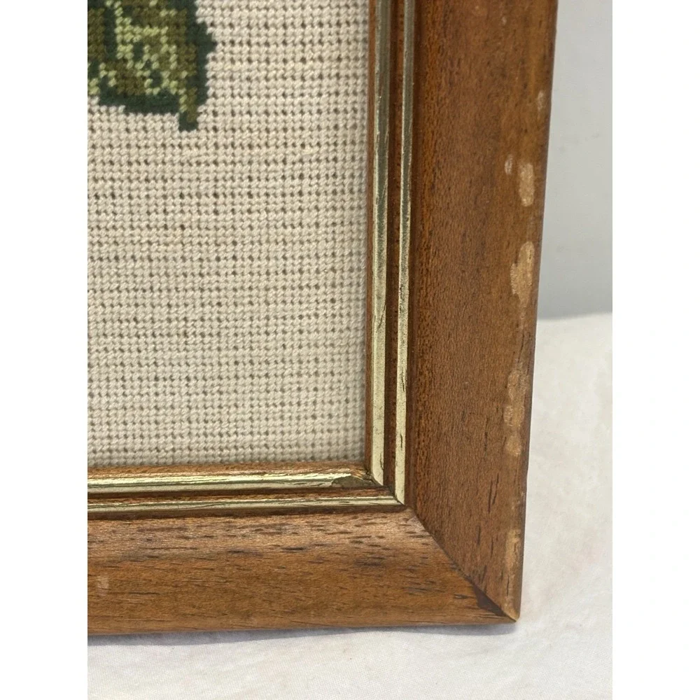 Vtg Framed Floral Roses Needlework Art Rectangular Gallery Wall Kitschy